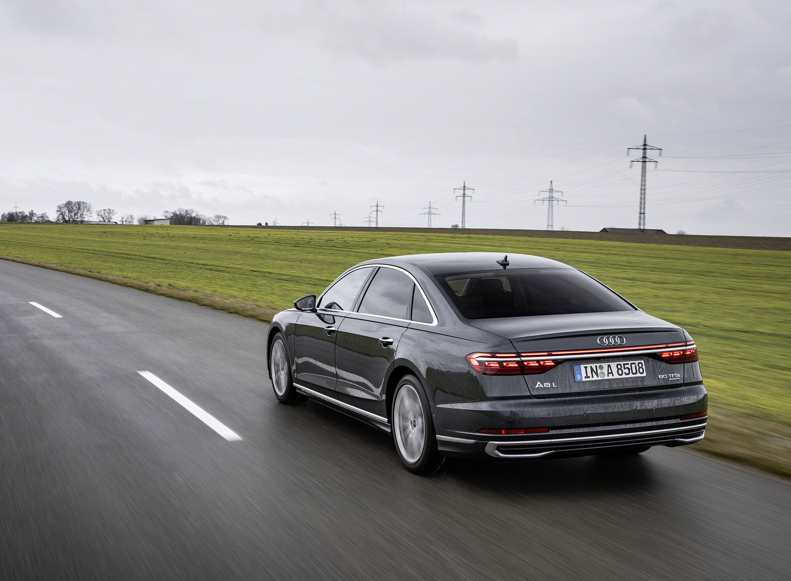 2022 Audi A8 L (Color: Manhattan Grey) Rear Three-Quarter Wallpapers (2)