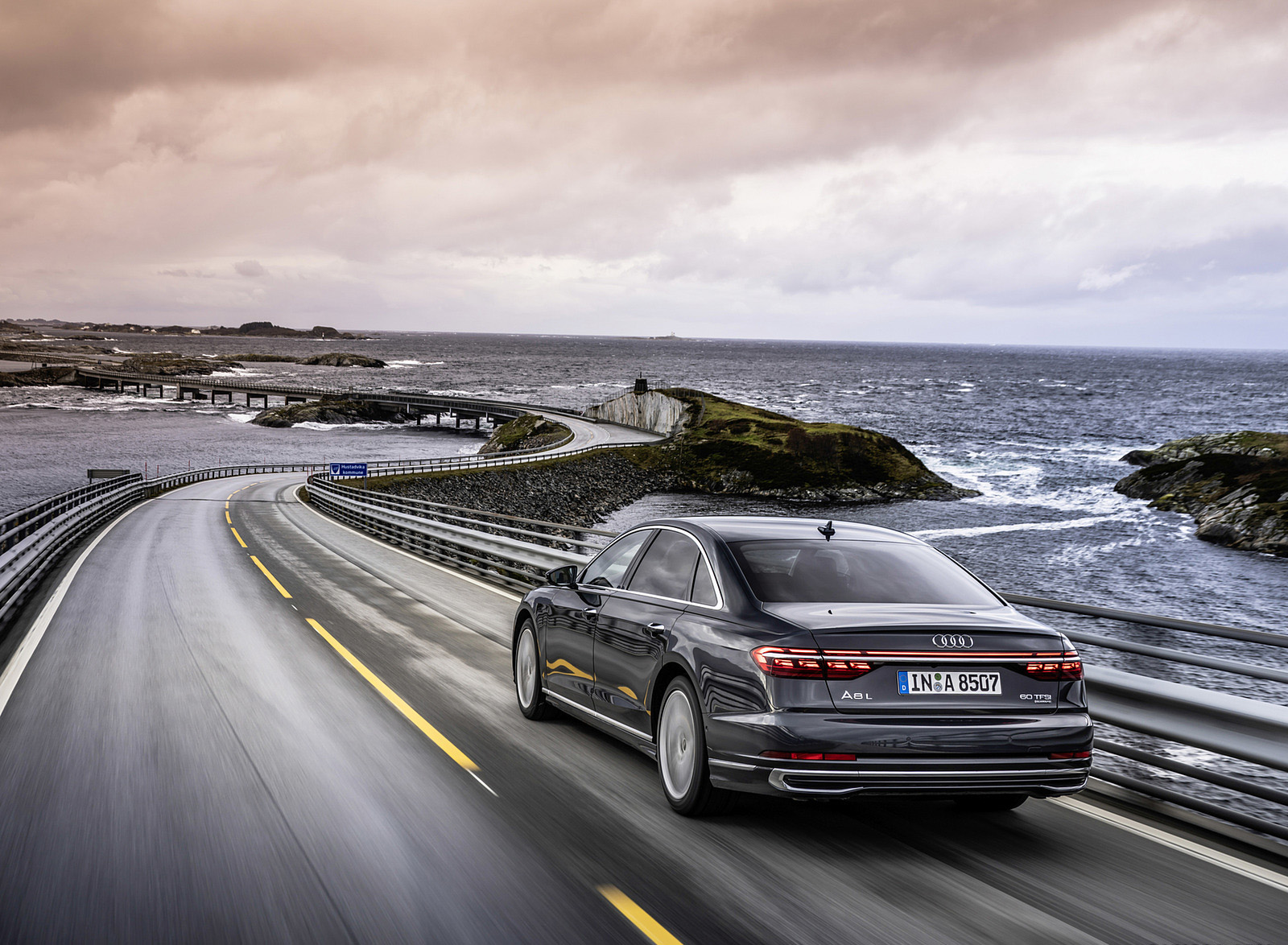 2022 Audi A8 L (Color: Manhattan Grey) Rear Wallpapers (15)
