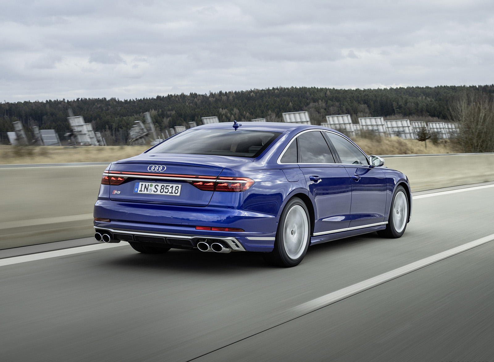 2022 Audi S8 (Color: Ultra Blue) Rear Three-Quarter Wallpapers (3)