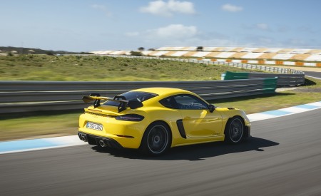 2022 Porsche 718 Cayman GT4 RS (Color: Racing Yellow) Rear Three-Quarter Wallpapers 450x275 (174)