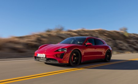 2022 Porsche Taycan GTS Sport Turismo (Color: Carmine Red) Front Three-Quarter Wallpapers 450x275 (150)