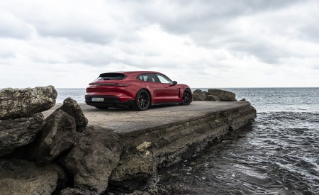 2022 Porsche Taycan GTS Sport Turismo (Color: Carmine Red) Rear Three-Quarter Wallpapers 450x275 (88)