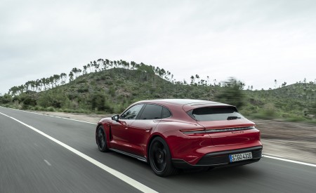 2022 Porsche Taycan GTS Sport Turismo (Color: Carmine Red) Rear Three-Quarter Wallpapers 450x275 (58)