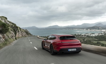 2022 Porsche Taycan GTS Sport Turismo (Color: Carmine Red) Rear Three-Quarter Wallpapers 450x275 (59)