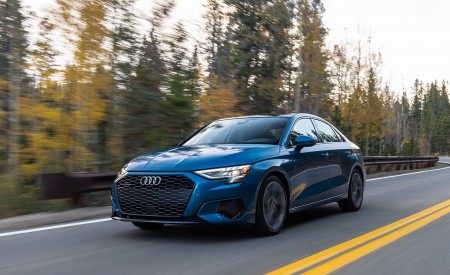2022 Audi A3 (Color: Atoll Blue; US-Spec) Front Three-Quarter Wallpapers 450x275 (3)