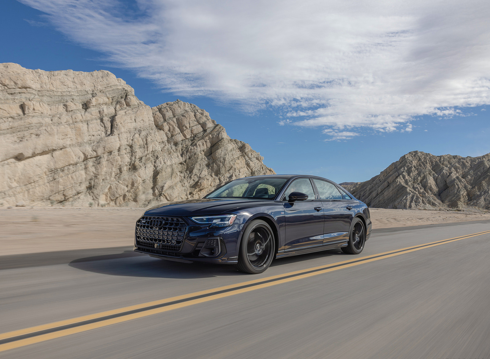 2022 Audi A8 (Color: Firmament Blue; US-Spec) Front Three-Quarter Wallpapers (11)