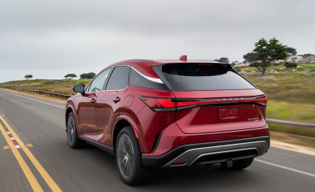 2023 Lexus RX 350h AWD (Color: Red Mica) Rear Three-Quarter Wallpapers 450x275 (4)