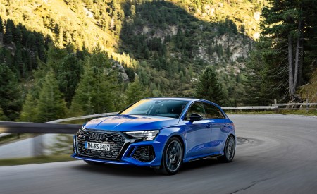 2023 Audi RS 3 Sportback Performance Edition (Color: Nogaro Blue Pearl Effect) Front Three-Quarter Wallpapers 450x275 (5)