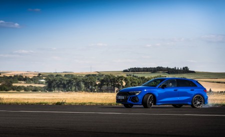 2023 Audi RS 3 Sportback Performance Edition (Color: Nogaro Blue Pearl Effect) Front Three-Quarter Wallpapers 450x275 (33)