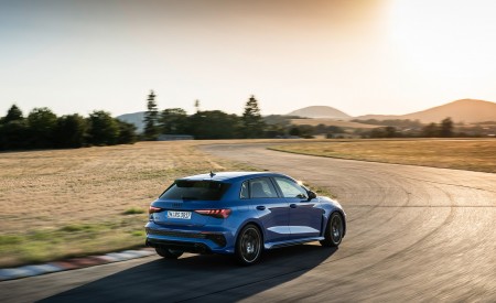 2023 Audi RS 3 Sportback Performance Edition (Color: Nogaro Blue Pearl Effect) Rear Three-Quarter Wallpapers 450x275 (37)