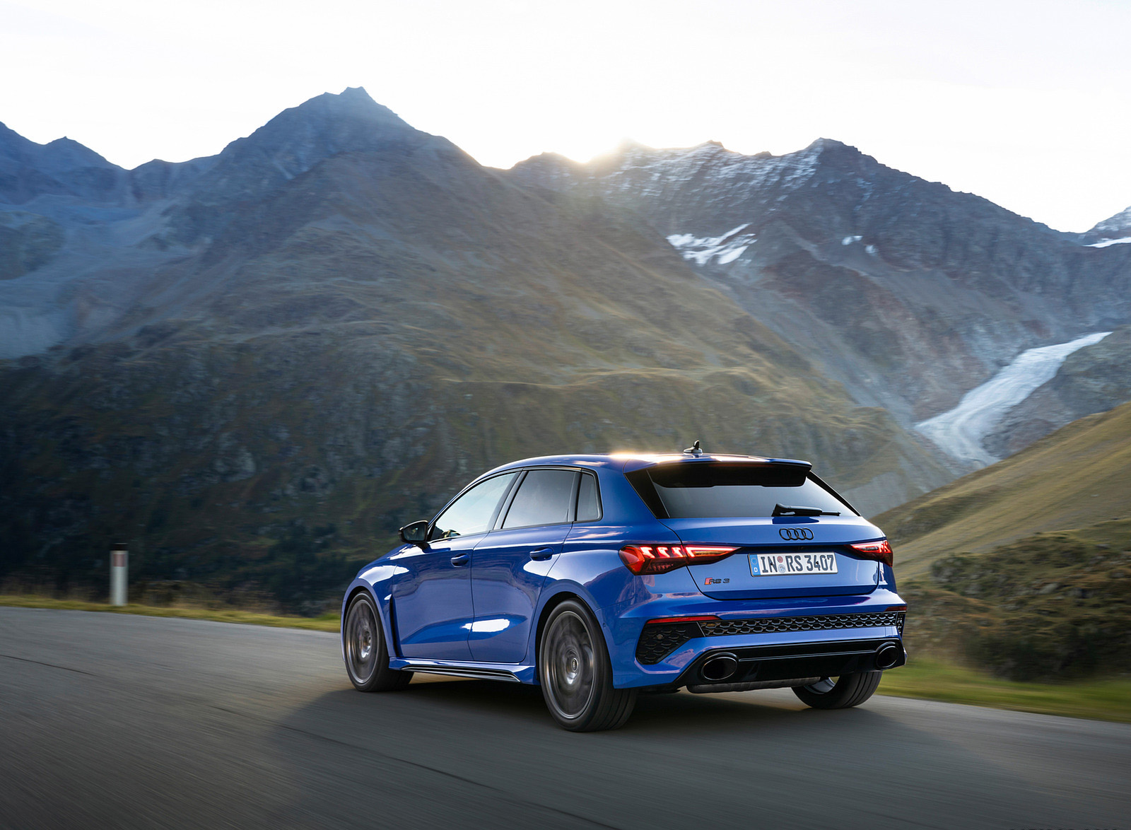 2023 Audi RS 3 Sportback Performance Edition (Color: Nogaro Blue Pearl Effect) Rear Three-Quarter Wallpapers (13)