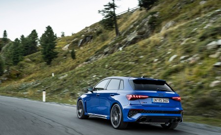 2023 Audi RS 3 Sportback Performance Edition (Color: Nogaro Blue Pearl Effect) Rear Three-Quarter Wallpapers 450x275 (2)