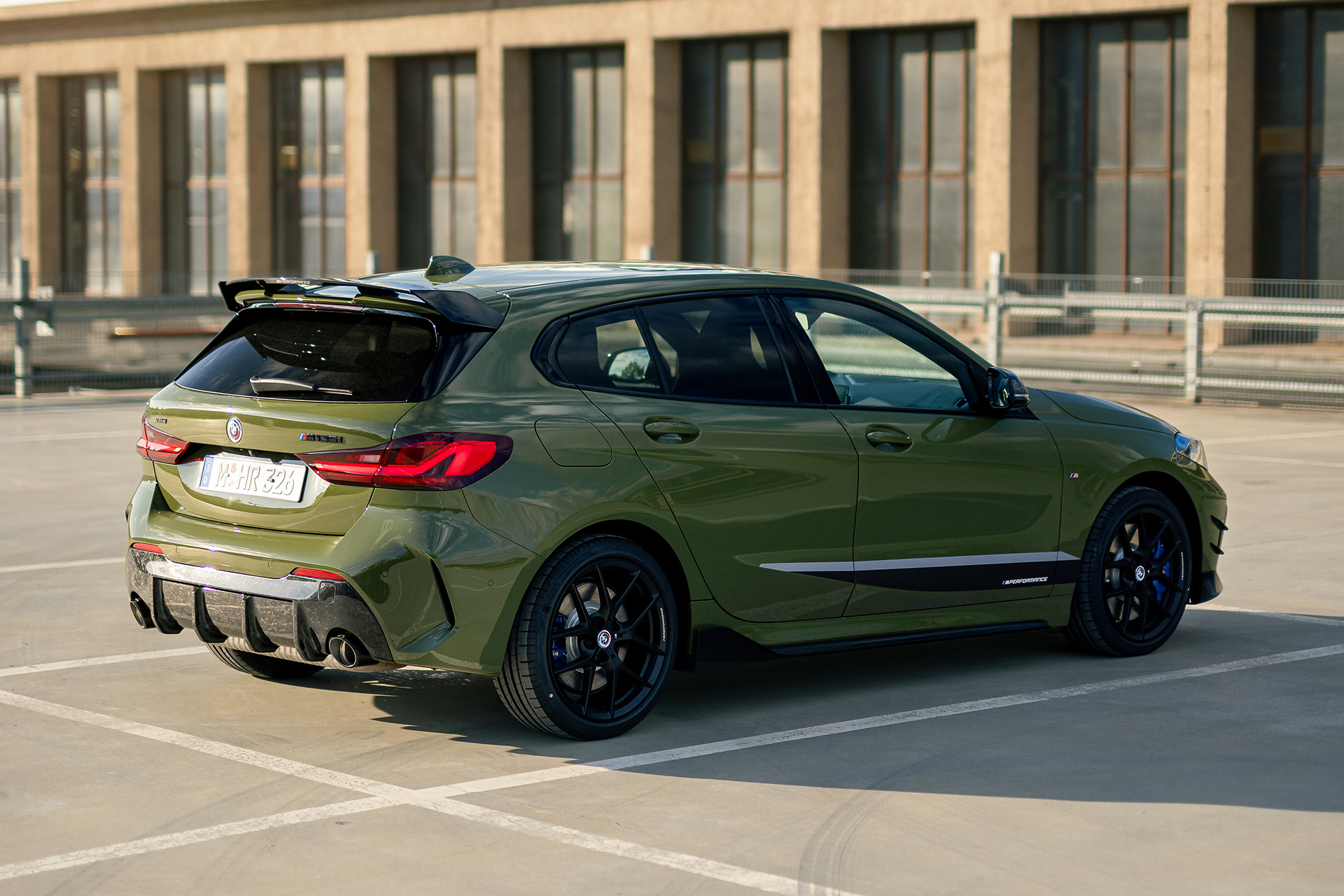 2023 BMW M135i xDrive M Performance Parts (Color: Urban Green) Rear Three-Quarter Wallpapers (2)