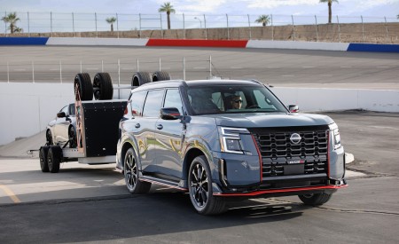 2026 Nissan Armada Nismo Towing a Nissan Z NISMO on a Trailer on a Racetrack Wallpaper 450x275 (11)